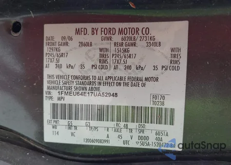 2007 Ford Explorer Eddie Bauer z USA, uszkodzony, nr VIN 1FMEU64E17UA52948